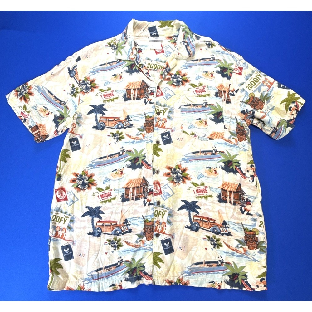 Disneyland Mickey Vacation Mens Hawaiian Shirt Size M Tiki Goofy Disney Vacation